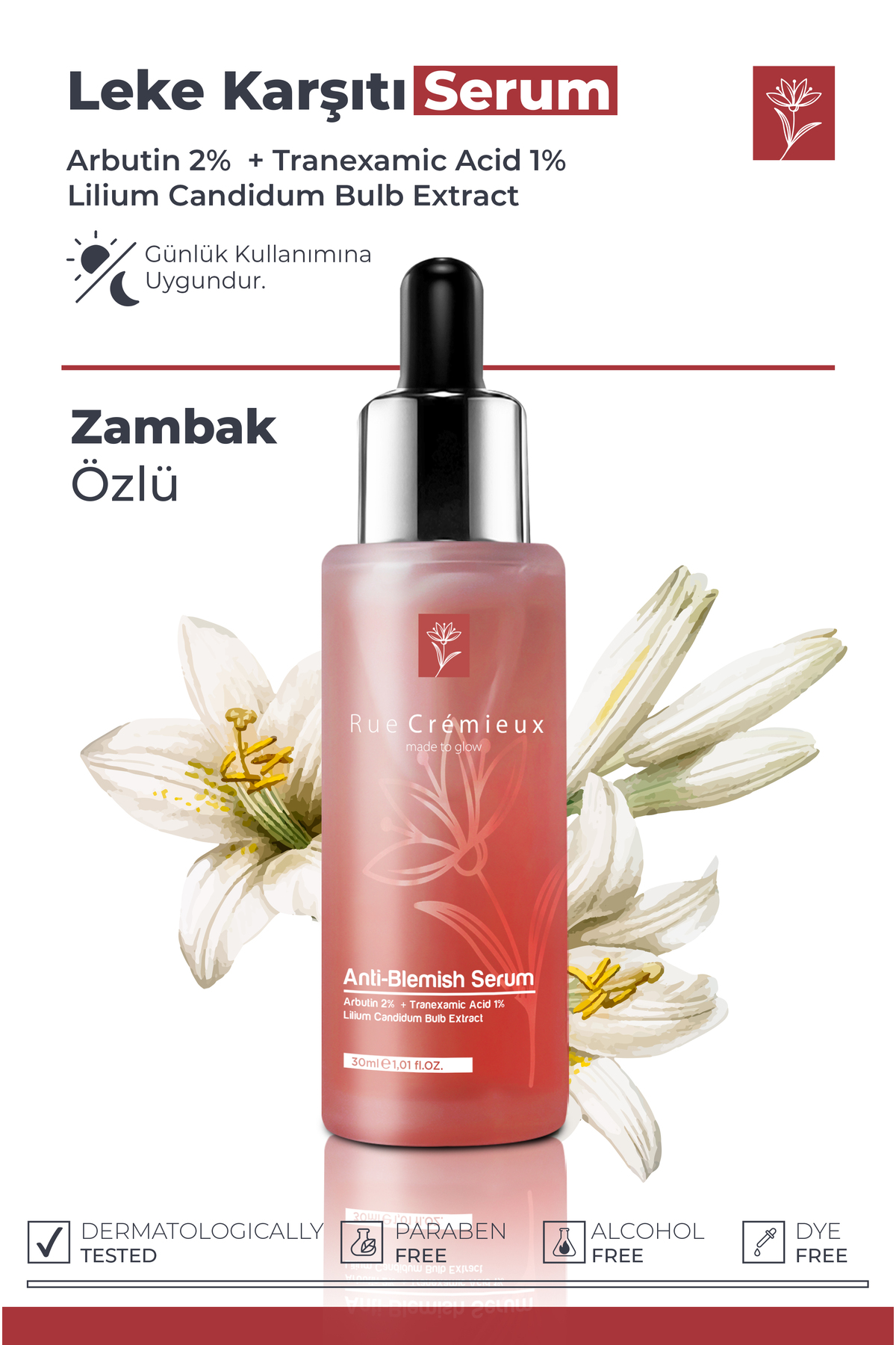 Leke Karşıtı Arbutin Zambak Özlü Cilt Bakım Serumu 30 ml arbutin %2 Tranexamic Acid %1 - Tk