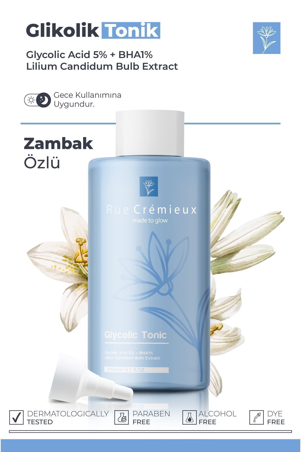Gözenek Sıkılaştırıcı Ve Arındırıcı Zambak Özlü Tonik 200ml Glycolic Acid 5% Bha %1 - Tk