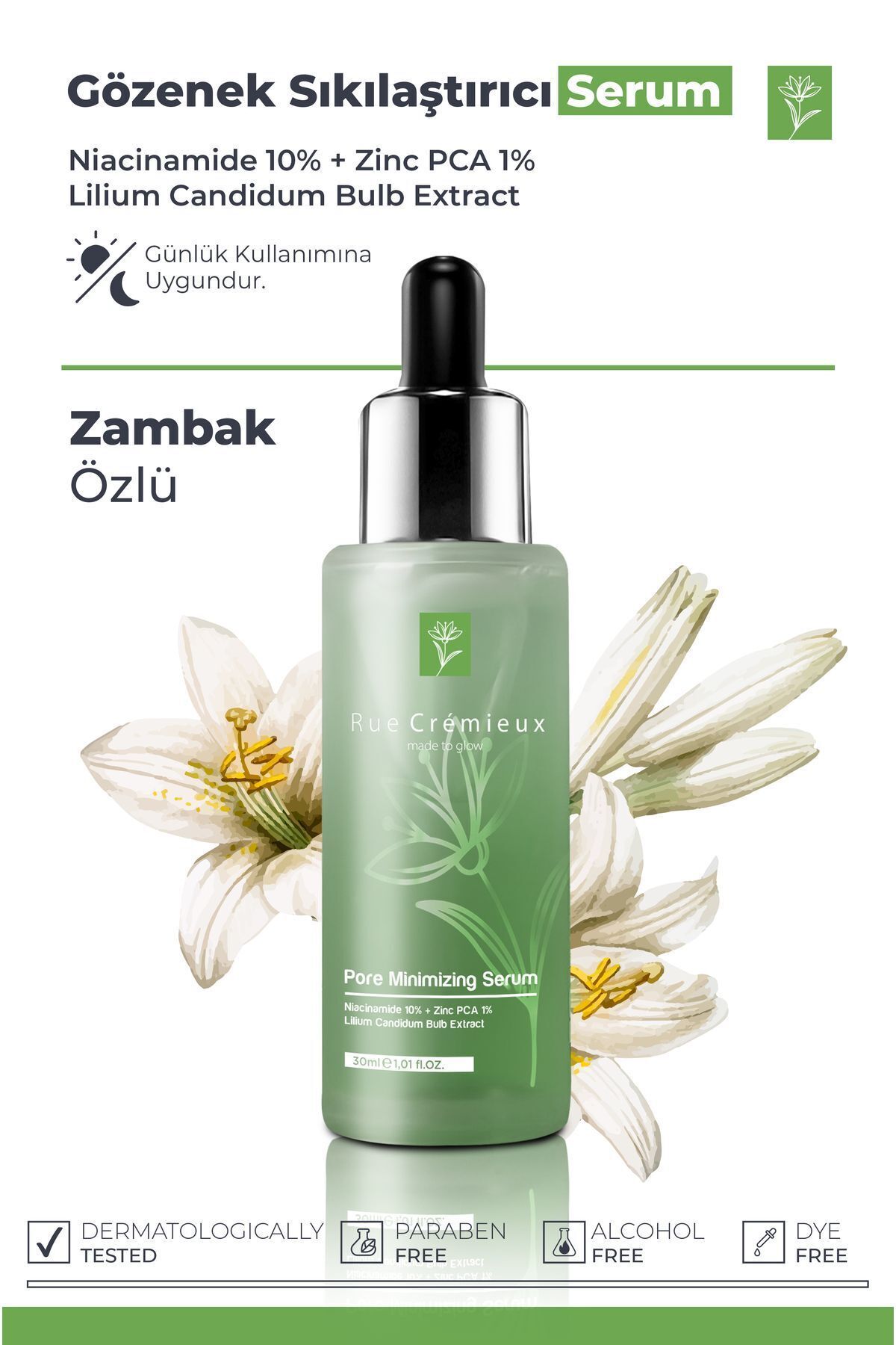 Gözenek Sıkılaştırıcı Zambak Özlü Cilt Bakım Serumu 30ml - (NİACİNAMİDE %10 ZİNC PCA %1) - Tk